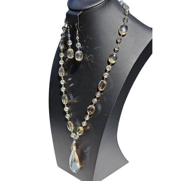 Art Deco Czech AB Crystal Bead Necklace & Earrings Set Flapper Statement - Picture 6 of 9